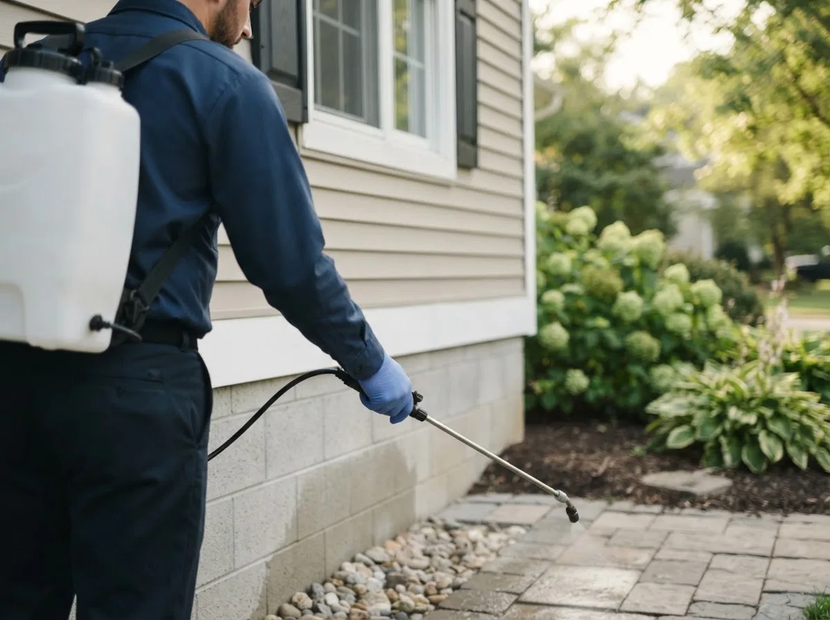 Pest control technician inspecting a home in Crescent, OR